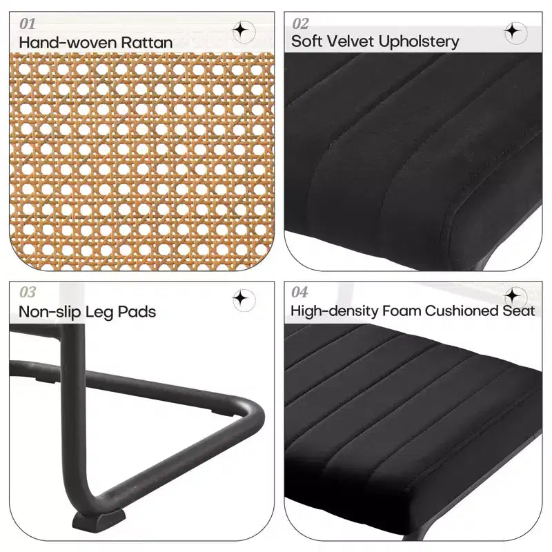 Bekrvio 26 Sgabelli da Bar Altezza Contatore - Rattan, Rivestimento in Velluto con Schienale in Cannetta & Struttura in Metallo, Sgabelli da Cucina Moderni di Metà Secolo per Isola da Cucina
