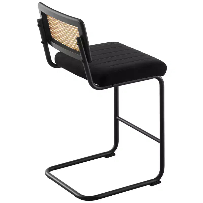 Bekrvio 26 Sgabelli da Bar Altezza Contatore - Rattan, Rivestimento in Velluto con Schienale in Cannetta & Struttura in Metallo, Sgabelli da Cucina Moderni di Metà Secolo per Isola da Cucina