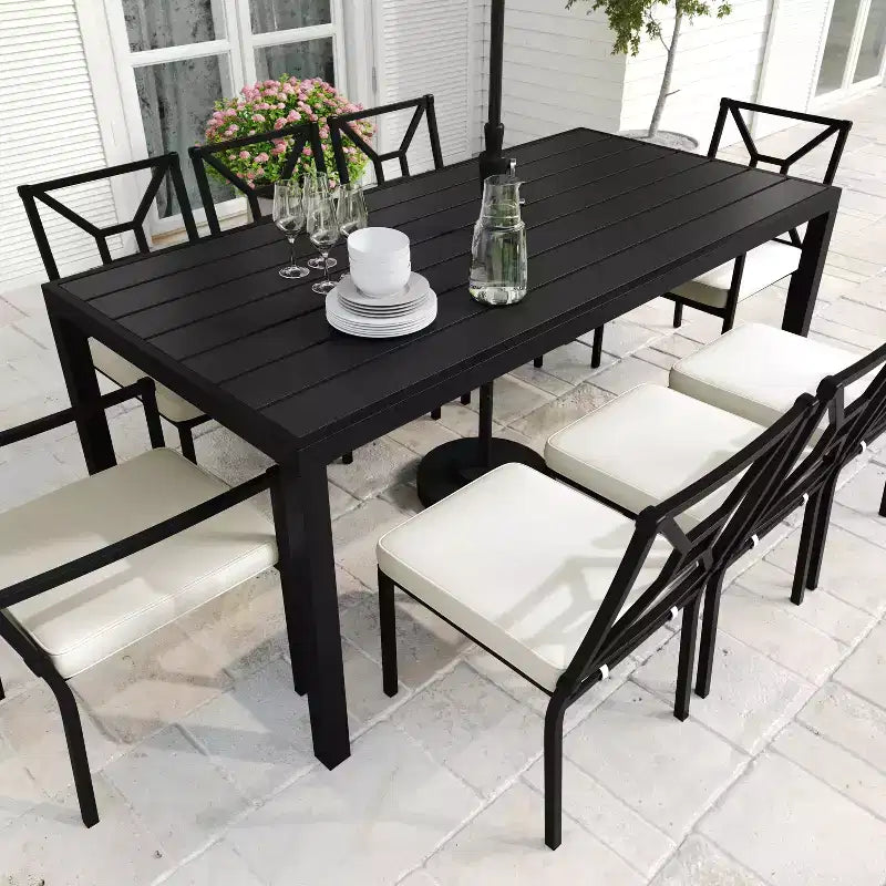 Martha Stewart 9-Piece Steel Patio Dining Set with 8 Stackable Chairs and 71 Table in Black
