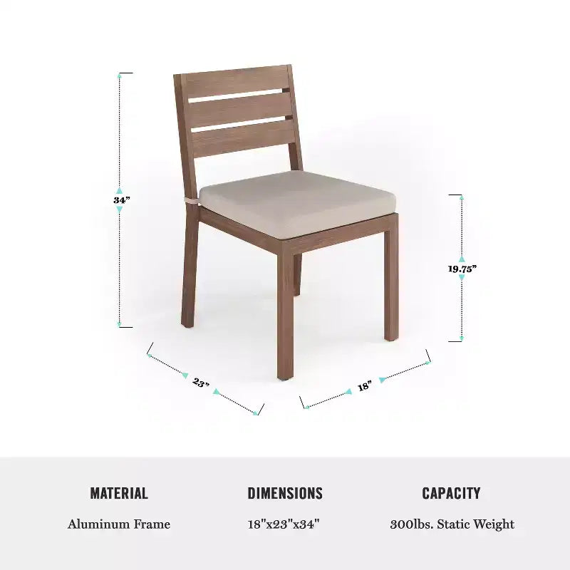 Set da patio Martha Stewart Bedford per interni ed esterni con tavolo da 62 pollici e 6 sedie da pranzo con finitura in alluminio spazzolato effetto legno e cuscino di seduta per tutte le stagioni