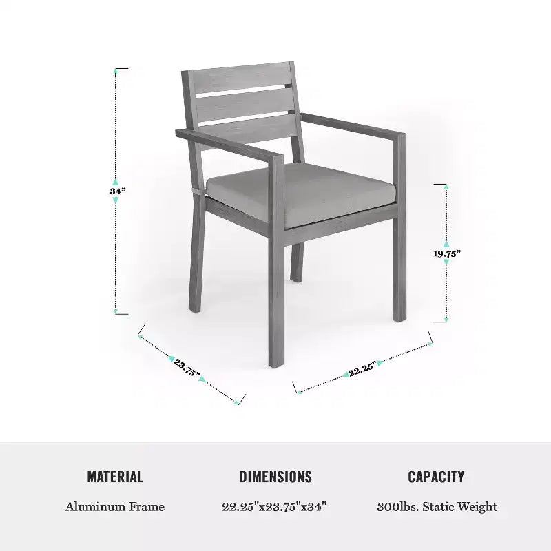 Set da patio Martha Stewart Bedford per interni ed esterni con tavolo da 62 pollici e 6 sedie da pranzo con finitura in alluminio spazzolato effetto legno e cuscino di seduta per tutte le stagioni