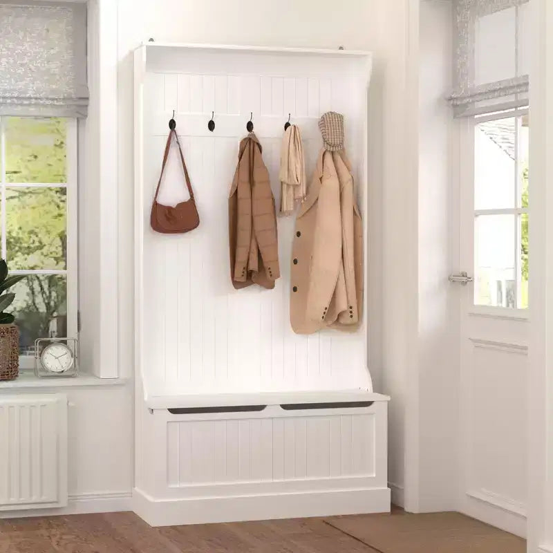 Panca da Ingresso con Appendiabiti, Mobile Ingresso con Porta Scarpe, Organizer da Ingresso con 5 Ganci
