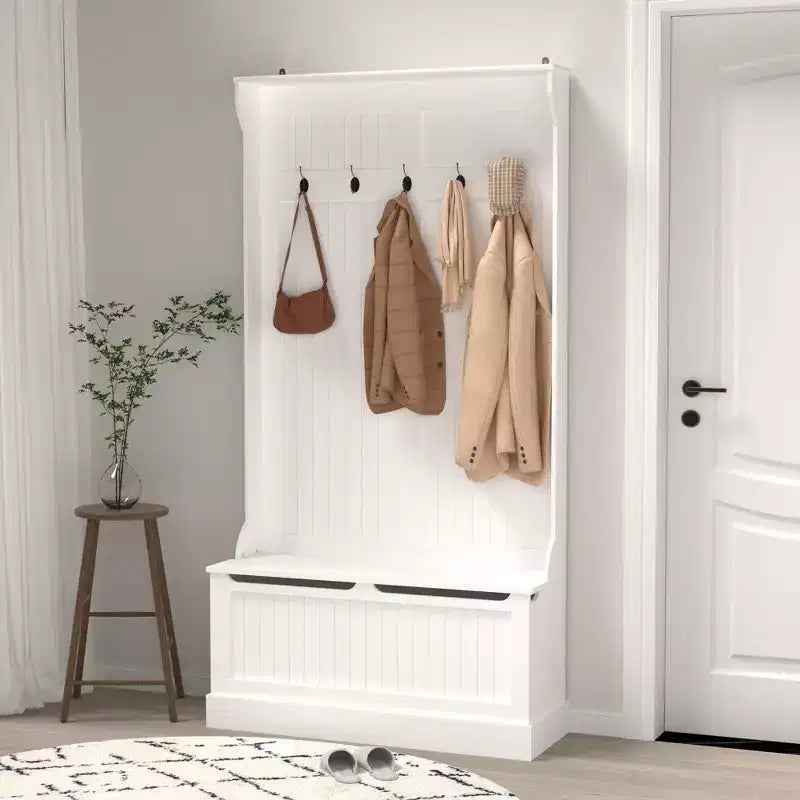 Panca da Ingresso con Appendiabiti, Mobile Ingresso con Porta Scarpe, Organizer da Ingresso con 5 Ganci