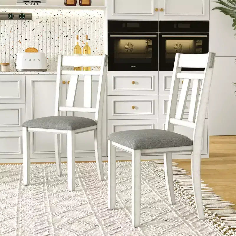 Set da pranzo allungabile rustico VECELO a 6 pezzi, tavolo in legno di caucciù con 4 sedie da pranzo imbottite senza braccioli e panca per cucina, grigio