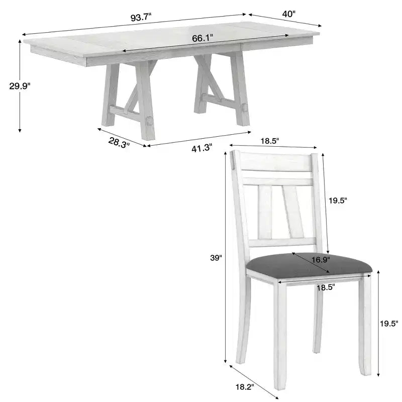 Set da pranzo allungabile rustico VECELO a 6 pezzi, tavolo in legno di caucciù con 4 sedie da pranzo imbottite senza braccioli e panca per cucina, grigio