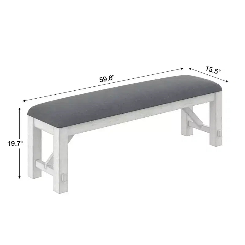 Set da pranzo allungabile rustico VECELO a 6 pezzi, tavolo in legno di caucciù con 4 sedie da pranzo imbottite senza braccioli e panca per cucina, grigio