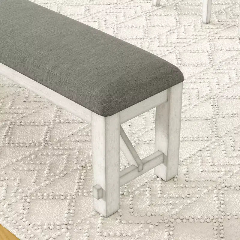 Set da pranzo allungabile rustico VECELO a 6 pezzi, tavolo in legno di caucciù con 4 sedie da pranzo imbottite senza braccioli e panca per cucina, grigio
