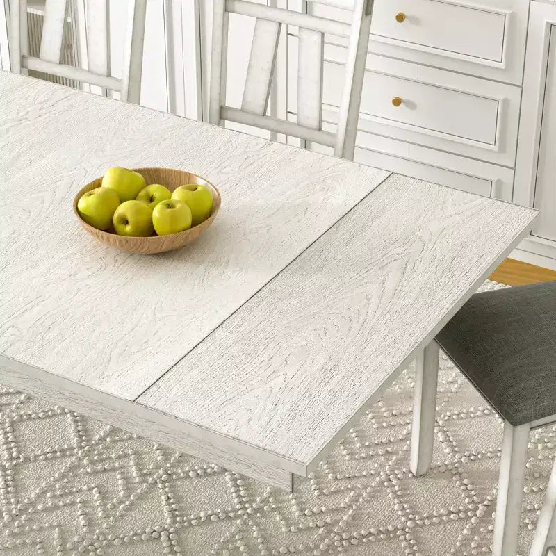 Set da pranzo allungabile rustico VECELO a 6 pezzi, tavolo in legno di caucciù con 4 sedie da pranzo imbottite senza braccioli e panca per cucina, grigio