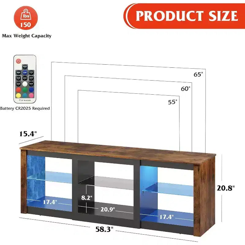 GALAXHERO Mobile TV con Luci LED per TV fino a 65 pollici, Centro di Intrattenimento con Ripiani in Vetro, Consolle TV Moderna per Soggiorno, Bianco