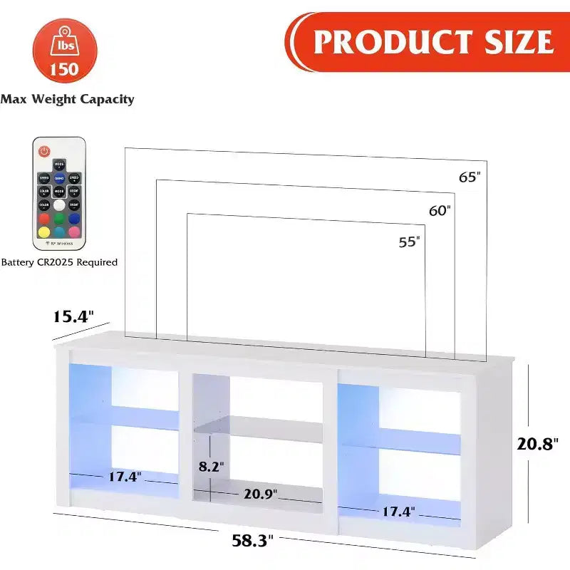 GALAXHERO Mobile TV con Luci LED per TV fino a 65 pollici, Centro di Intrattenimento con Ripiani in Vetro, Consolle TV Moderna per Soggiorno, Bianco