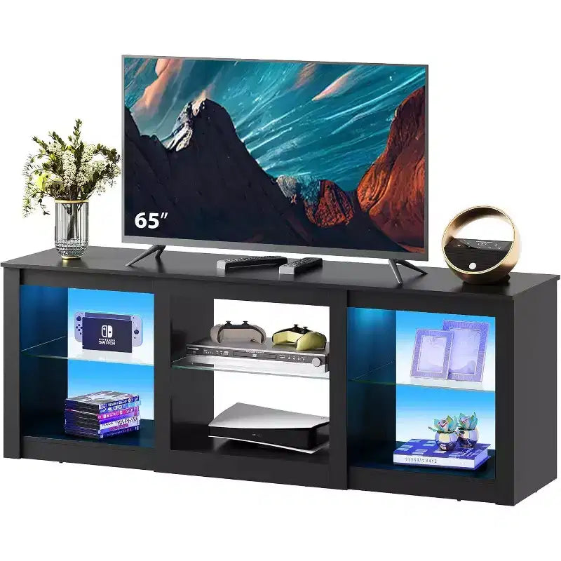 GALAXHERO Mobile TV con Luci LED per TV fino a 65 pollici, Centro di Intrattenimento con Ripiani in Vetro, Consolle TV Moderna per Soggiorno, Bianco