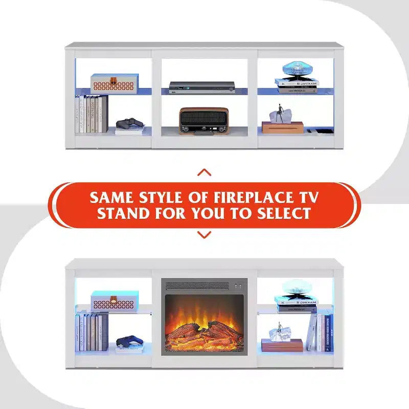 GALAXHERO Mobile TV con Luci LED per TV fino a 65 pollici, Centro di Intrattenimento con Ripiani in Vetro, Consolle TV Moderna per Soggiorno, Bianco