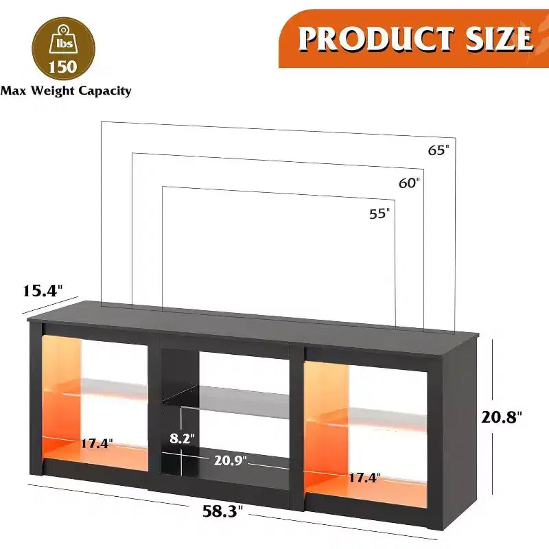 GALAXHERO Mobile TV con Luci LED per TV fino a 65 pollici, Centro di Intrattenimento con Ripiani in Vetro, Consolle TV Moderna per Soggiorno, Bianco