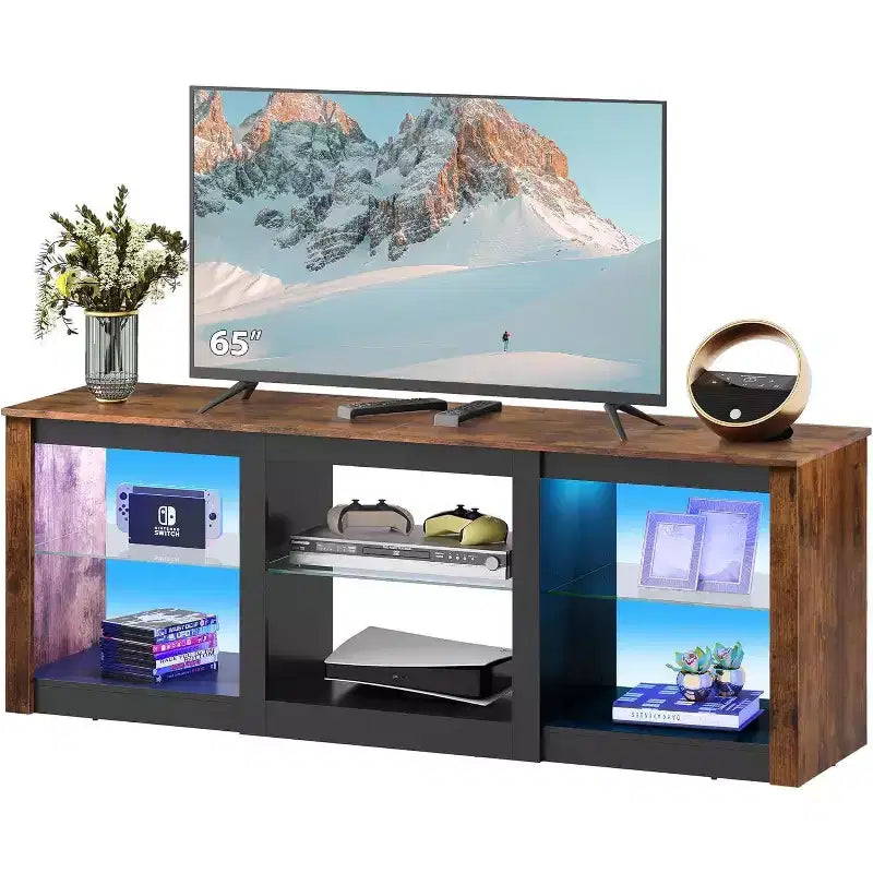 GALAXHERO Mobile TV con Luci LED per TV fino a 65 pollici, Centro di Intrattenimento con Ripiani in Vetro, Consolle TV Moderna per Soggiorno, Bianco