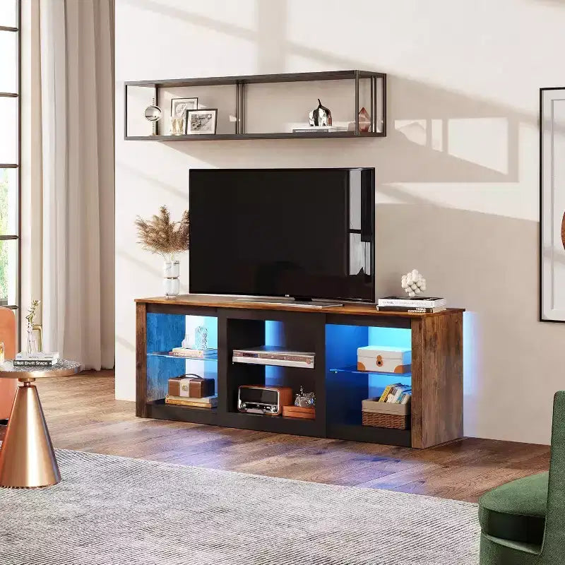 GALAXHERO Mobile TV con Luci LED per TV fino a 65 pollici, Centro di Intrattenimento con Ripiani in Vetro, Consolle TV Moderna per Soggiorno, Bianco