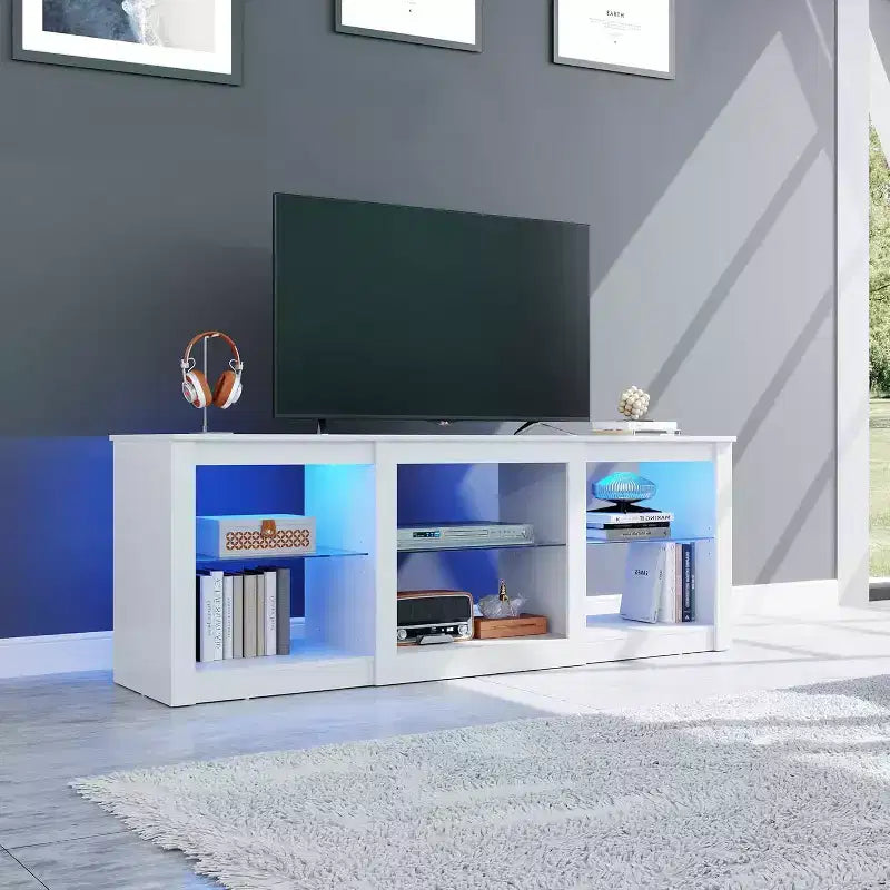 GALAXHERO Mobile TV con Luci LED per TV fino a 65 pollici, Centro di Intrattenimento con Ripiani in Vetro, Consolle TV Moderna per Soggiorno, Bianco