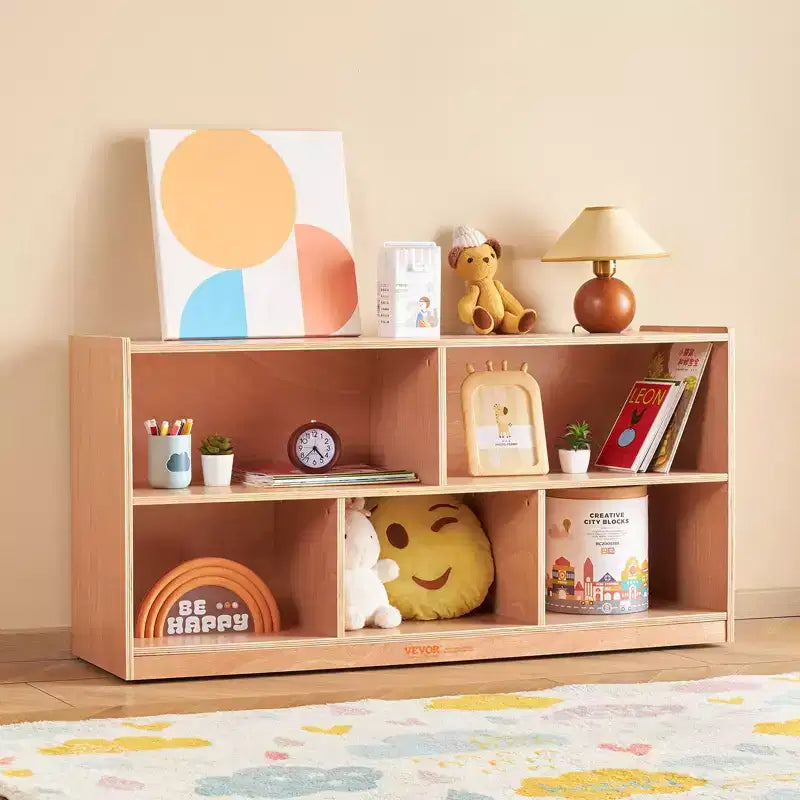 Mobile VEVOR Cubby Cassettiera, Scaffale Cubby a 5 Scomparti, Mobile Contenitore a 2 Ripiani, Armadietti per Aula, Naturale