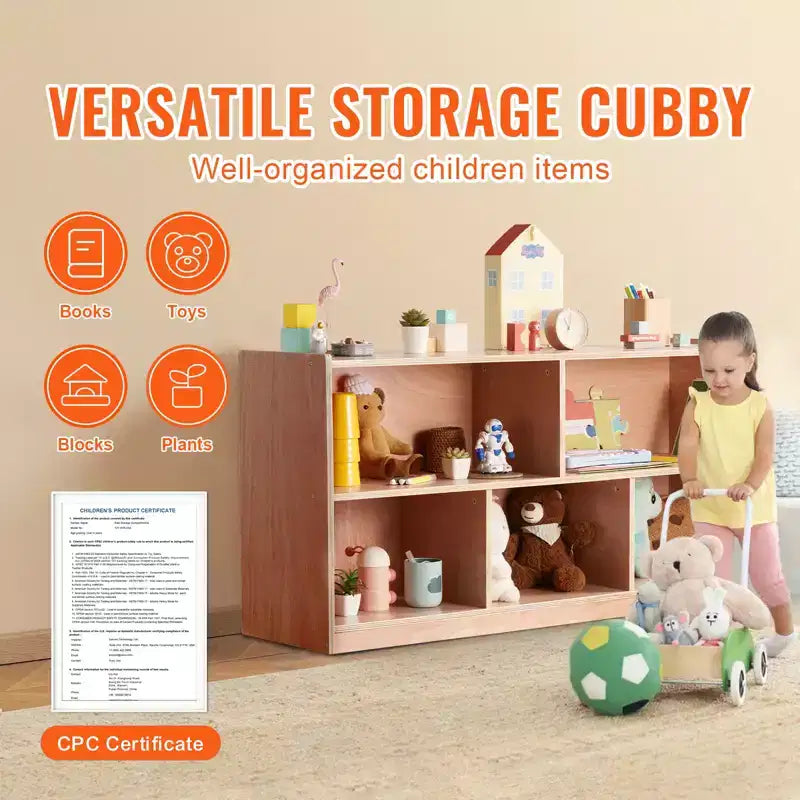Mobile VEVOR Cubby Cassettiera, Scaffale Cubby a 5 Scomparti, Mobile Contenitore a 2 Ripiani, Armadietti per Aula, Naturale