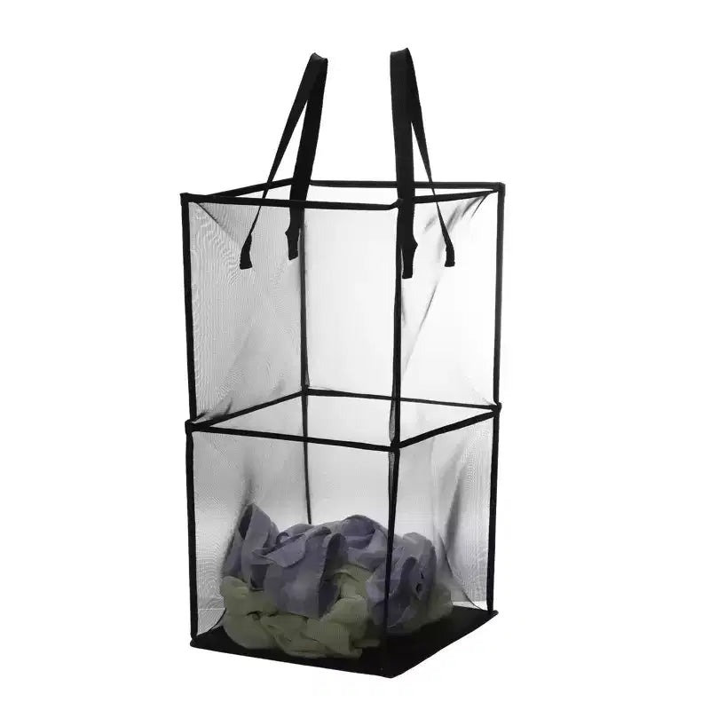 Unique Bargains Nylon Mesh Portable Reinforced Handles Laundry Hamper