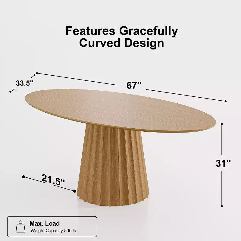Tavolo da pranzo ovale in legno massello 67x33,5 con elegante base affusolata per 6 persone