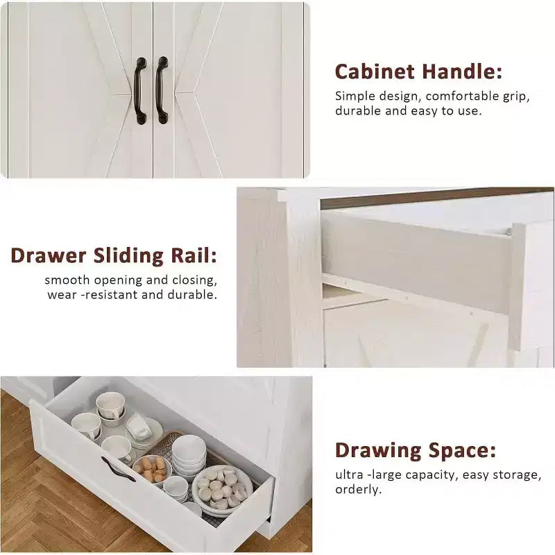 Mobile Dispensa da Cucina Elegante con Supporto per Microonde, Credenza Alta con Cassetti e Ripiani, Soluzione di Archiviazione Perfetta per Sala da Pranzo e Soggiorno