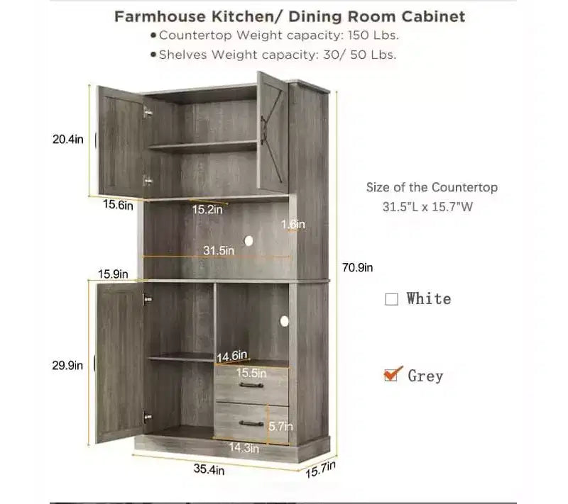 Mobile Dispensa da Cucina Elegante con Supporto per Microonde, Credenza Alta con Cassetti e Ripiani, Soluzione di Archiviazione Perfetta per Sala da Pranzo e Soggiorno