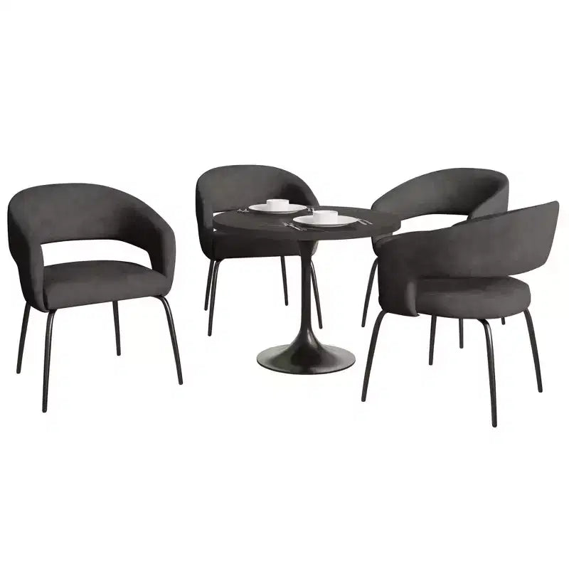 LeisureMod Verve Set da pranzo da 5 pezzi con tavolo da pranzo rotondo da 36" con piano in MDF nero e 4 sedie da pranzo