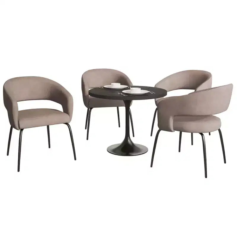 LeisureMod Verve Set da pranzo da 5 pezzi con tavolo da pranzo rotondo da 36" con piano in MDF nero e 4 sedie da pranzo