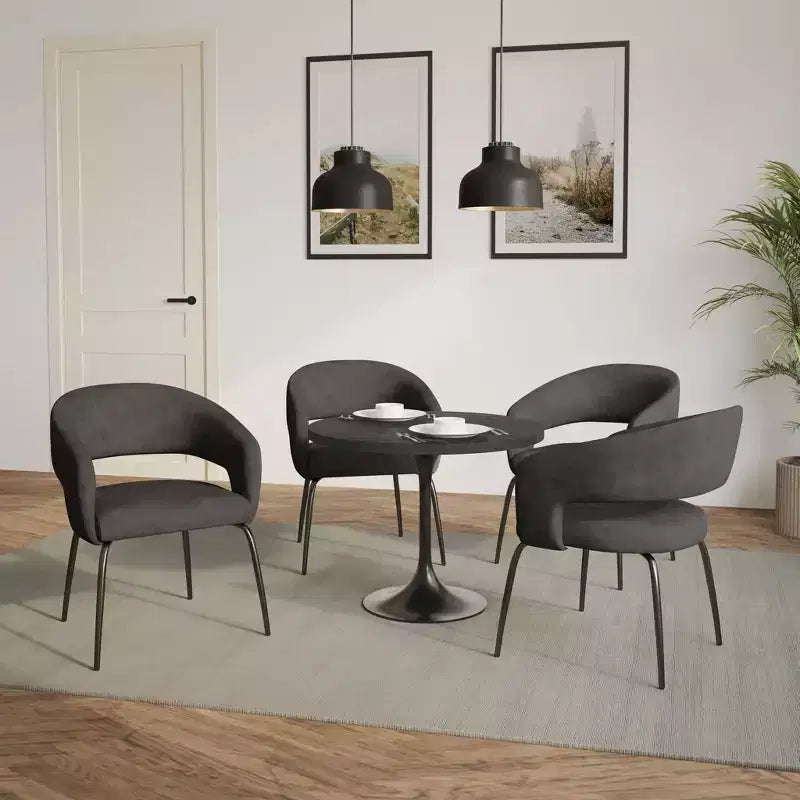 LeisureMod Verve Set da pranzo da 5 pezzi con tavolo da pranzo rotondo da 36" con piano in MDF nero e 4 sedie da pranzo