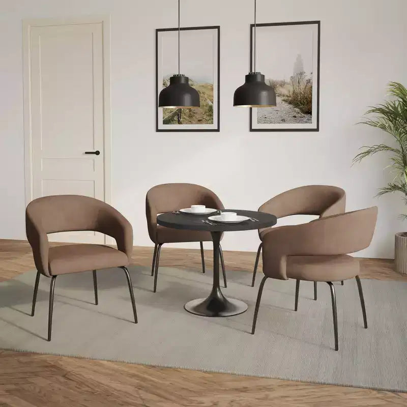 LeisureMod Verve Set da pranzo da 5 pezzi con tavolo da pranzo rotondo da 36" con piano in MDF nero e 4 sedie da pranzo
