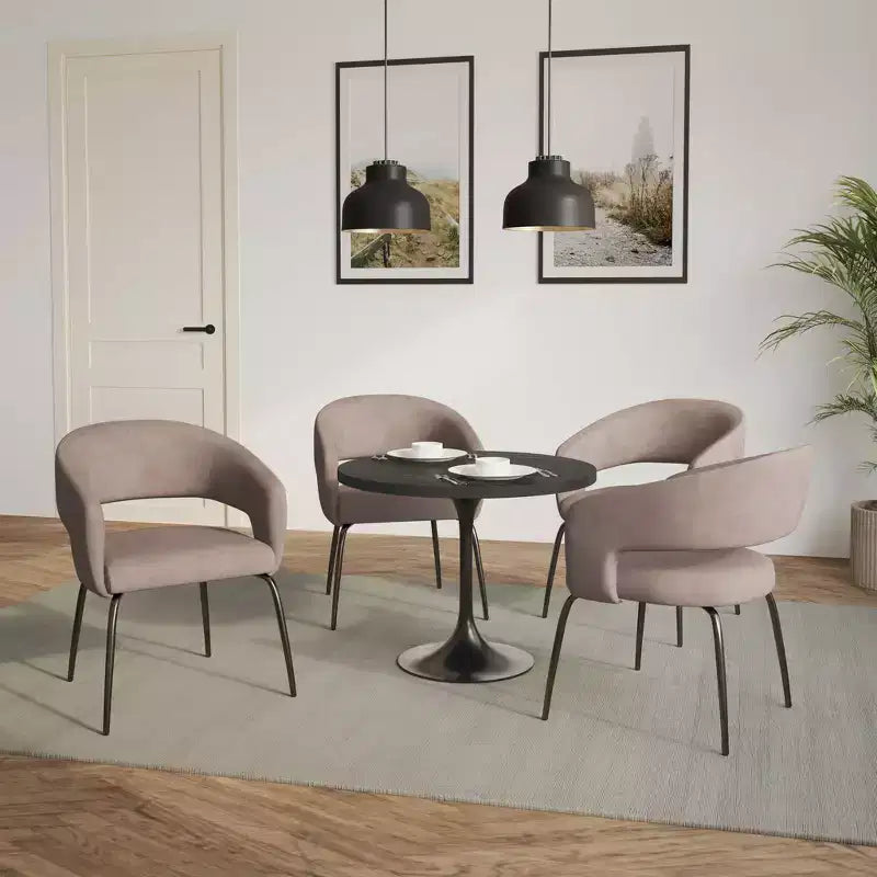 LeisureMod Verve Set da pranzo da 5 pezzi con tavolo da pranzo rotondo da 36" con piano in MDF nero e 4 sedie da pranzo