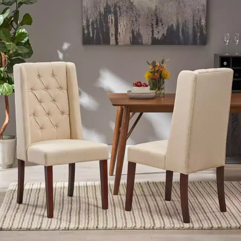 Set di 2 sedie da pranzo imbottite senza braccioli con schienale alto a "orecchie" e cuciture trapuntate a rombi, blu/beige/grigio/marrone/rosso/nero-Merax