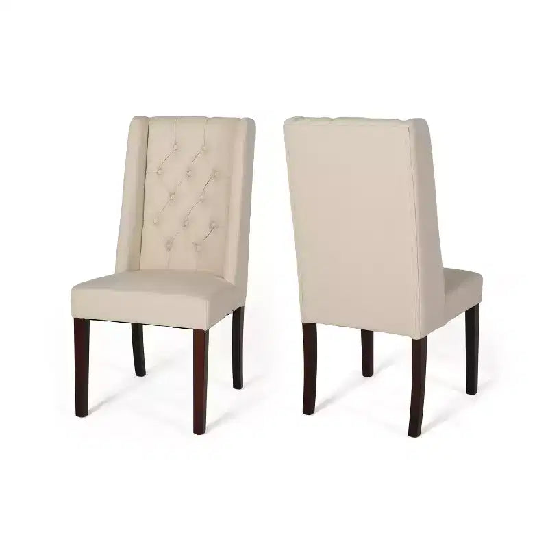 Set di 2 sedie da pranzo imbottite senza braccioli con schienale alto a "orecchie" e cuciture trapuntate a rombi, blu/beige/grigio/marrone/rosso/nero-Merax