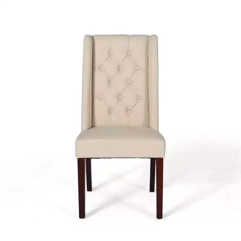 Set di 2 sedie da pranzo imbottite senza braccioli con schienale alto a "orecchie" e cuciture trapuntate a rombi, blu/beige/grigio/marrone/rosso/nero-Merax