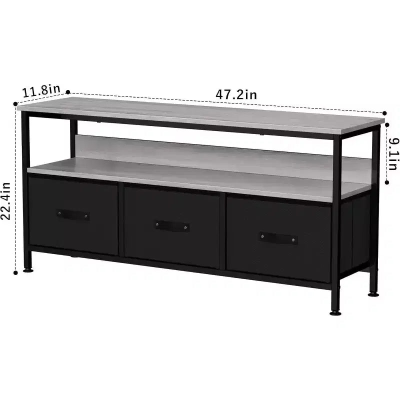 Mobile porta TV nero da 55" con cassetti grigi, mobile da soggiorno/camera da letto in stile cassettiera per riporre gli oggetti