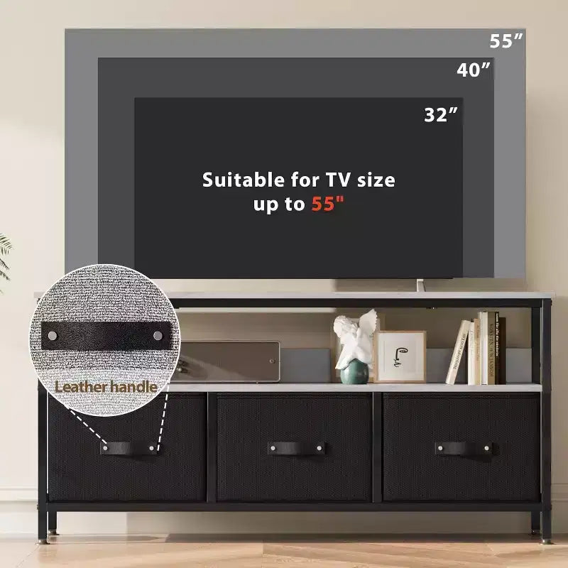 Mobile porta TV nero da 55" con cassetti grigi, mobile da soggiorno/camera da letto in stile cassettiera per riporre gli oggetti