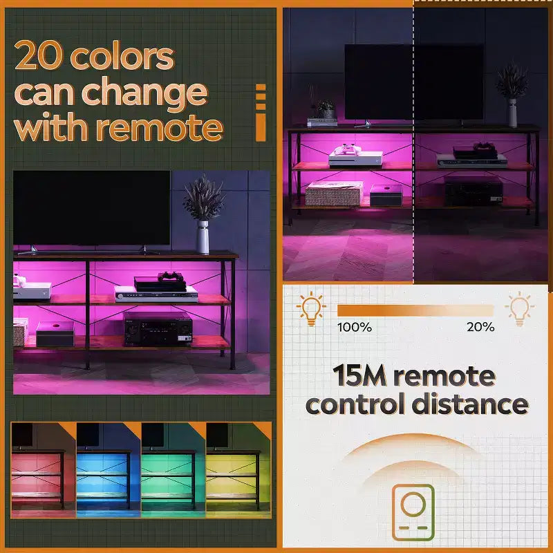 Mobile porta TV GALAXHERO per TV da 65-70 pollici con luci a LED, Centro di intrattenimento da gioco con contenitore, Consolle TV industriale per soggiorno, Greige
