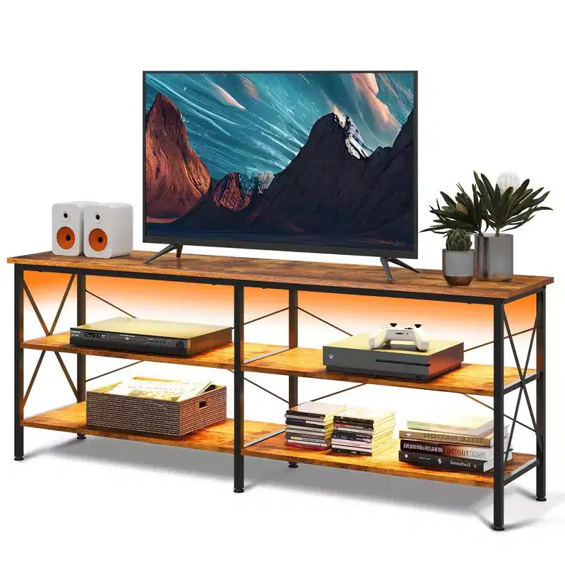 Mobile porta TV GALAXHERO per TV da 65-70 pollici con luci a LED, Centro di intrattenimento da gioco con contenitore, Consolle TV industriale per soggiorno, Greige