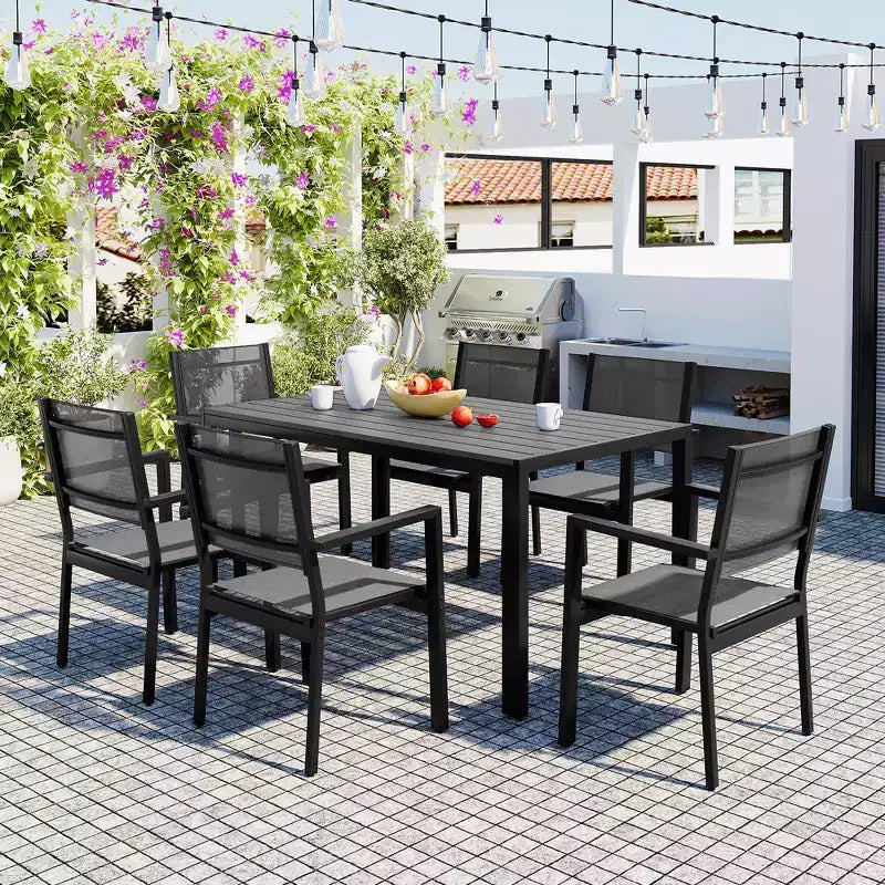 Whisen Set da Pranzo da Esterno in Acciaio a 7 Pezzi Resistente alle Intemperie, Set da Pranzo per Patio per Balcone, Giardino