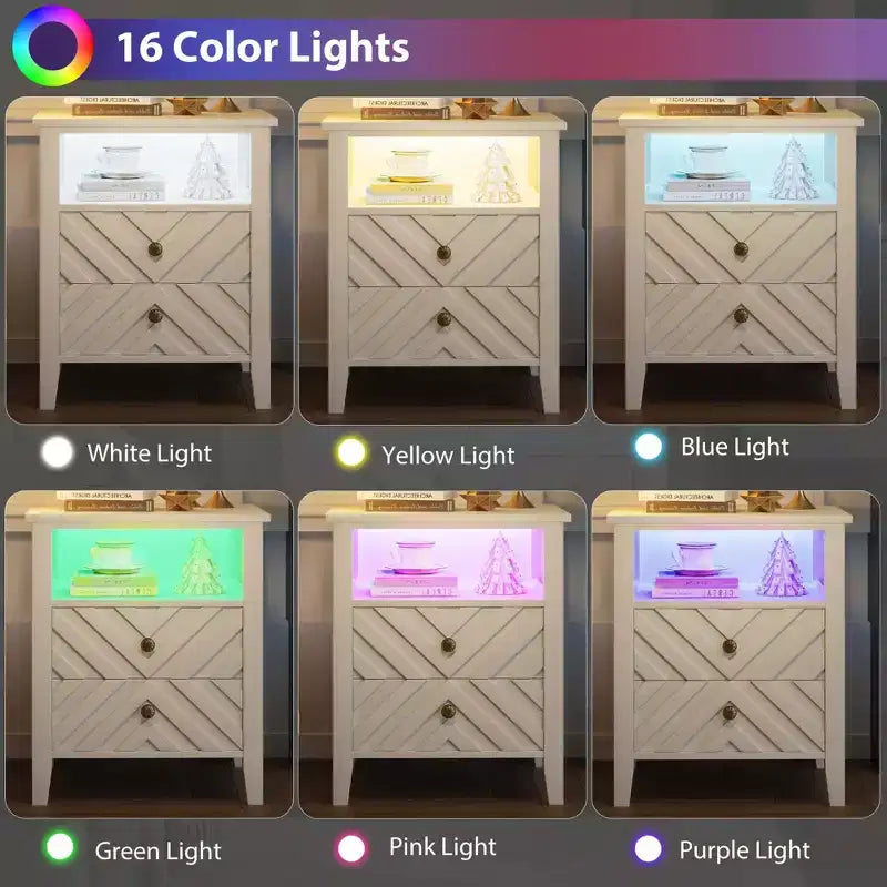Comodino elegante a LED WhizMax con 2 cassetti e luci colorate telecomandate - Perfetto per camere da letto moderne