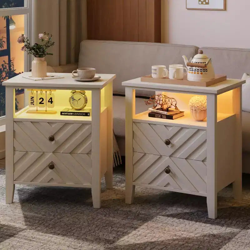 Comodino elegante a LED WhizMax con 2 cassetti e luci colorate telecomandate - Perfetto per camere da letto moderne