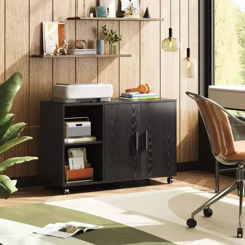 Mobiletto da ufficio con ante e ripiani, mobile laterale per stampante per archiviazione di documenti e forniture in ufficio domestico