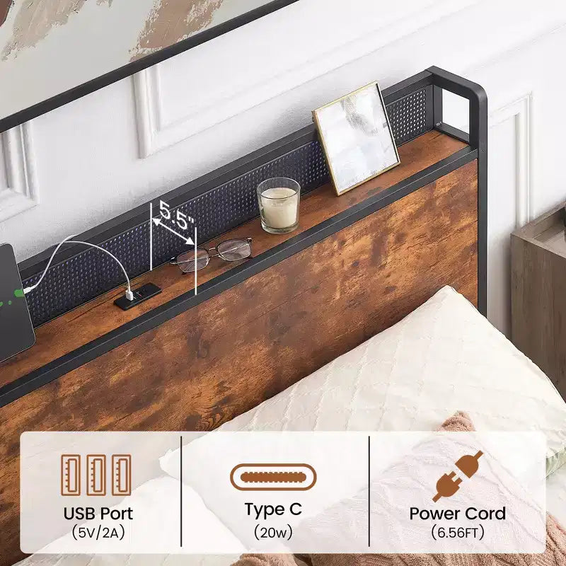 Struttura letto Acekool con cassetti portaoggetti, luci a LED, stazione di ricarica e robuste doghe in legno
