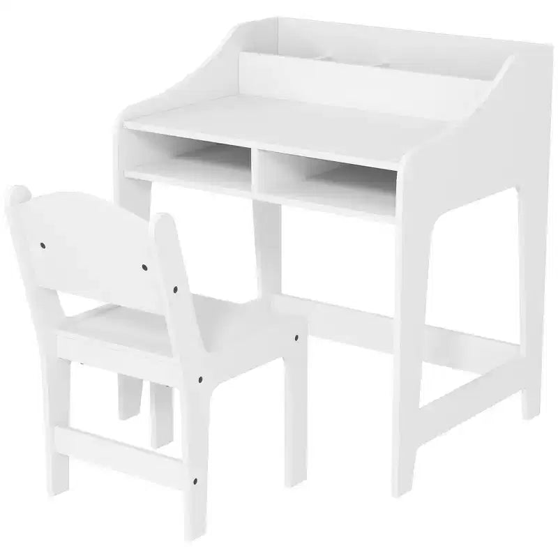 Set Scrivania e Sedia per Bambini Qaba, Tavolo da Studio per Bambini con Scaffali Portaoggetti, Scrivania per Studenti per Camera da Letto e Sala Studio, 3-8 Anni