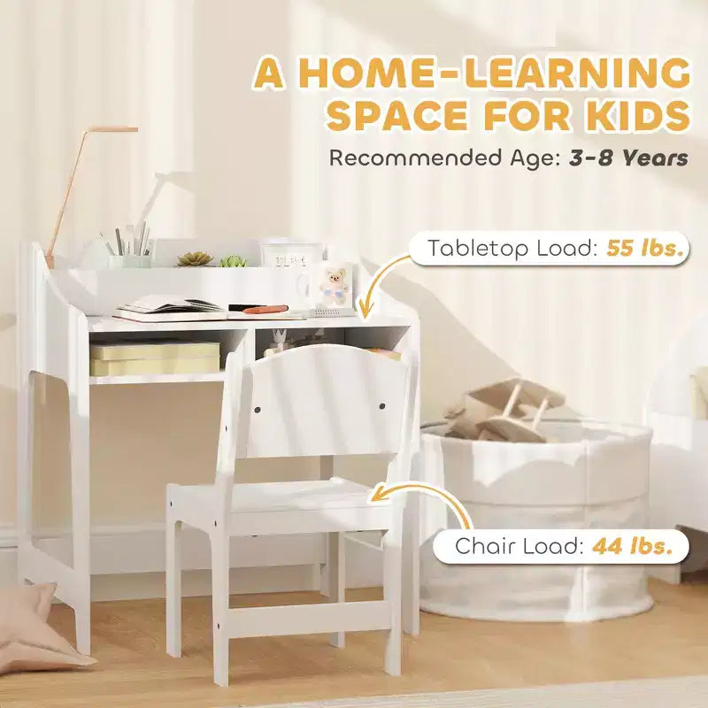 Set Scrivania e Sedia per Bambini Qaba, Tavolo da Studio per Bambini con Scaffali Portaoggetti, Scrivania per Studenti per Camera da Letto e Sala Studio, 3-8 Anni