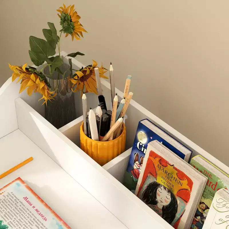 Set Scrivania e Sedia per Bambini Qaba, Tavolo da Studio per Bambini con Scaffali Portaoggetti, Scrivania per Studenti per Camera da Letto e Sala Studio, 3-8 Anni