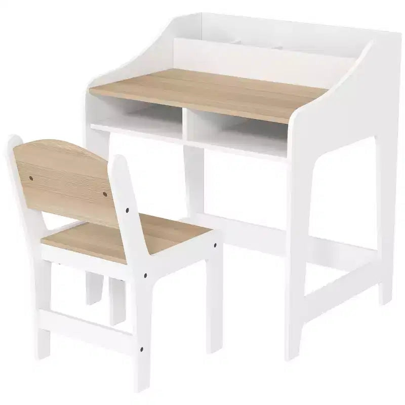 Set Scrivania e Sedia per Bambini Qaba, Tavolo da Studio per Bambini con Scaffali Portaoggetti, Scrivania per Studenti per Camera da Letto e Sala Studio, 3-8 Anni