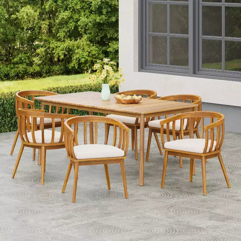 Christopher Knight Home Casper, Set da Pranzo da Esterno Rustico in Legno di Acacia, 7 Pezzi, con Pannelli a Doghe
