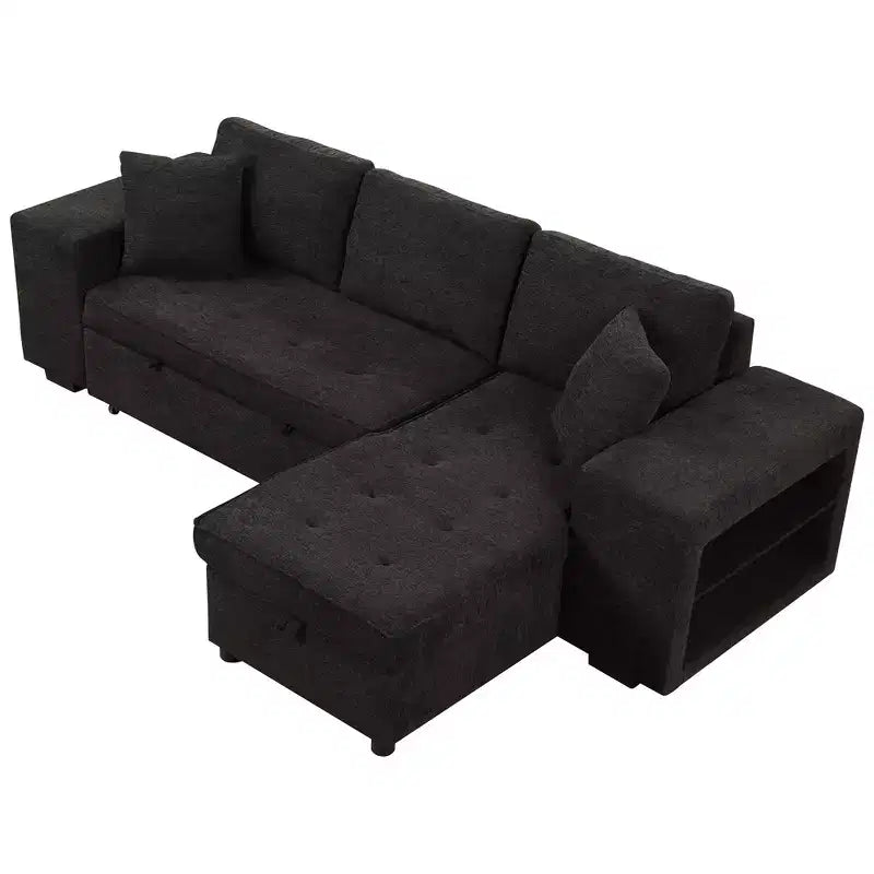 Divano letto sezionale a L reversibile da 104,5 pollici con chaise longue contenitore e 2 pouf - Divano letto convertibile a 3 posti per soggiorno