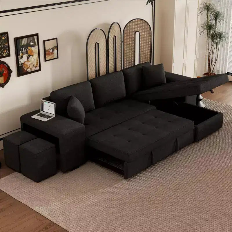 Divano letto sezionale a L reversibile da 104,5 pollici con chaise longue contenitore e 2 pouf - Divano letto convertibile a 3 posti per soggiorno